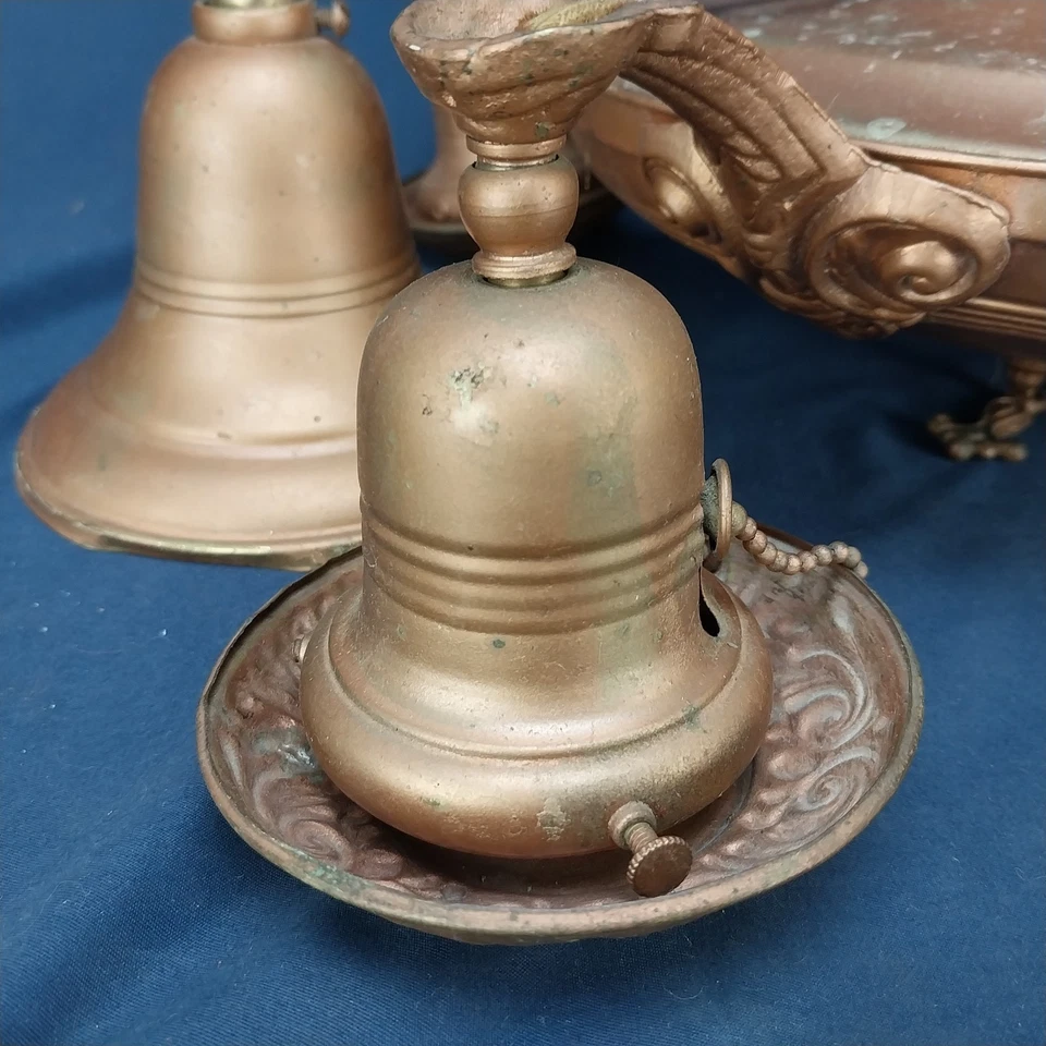 Antique Art Nouveau 1910's Drop Pan Brass Chandelier Light Fixture-4 Down Lamp - Image 3 of 4