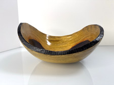 Hand Carved Wooden Bowl Live Edge Style Rustic Decor Dark Rim Accent