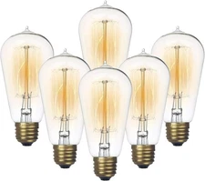 Jslinter 6-Pack Edison Light Bulb, Warm White 2200K 6 Count (Pack of 1), St58 