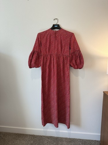 Abito midi vintage anni 70 rosso Fritzi of California floreale prateria impero cotone