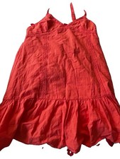 Women’s Pink Solid V-Neck Sleeveless Strappy Short Sundress Ruffle Hem, S
