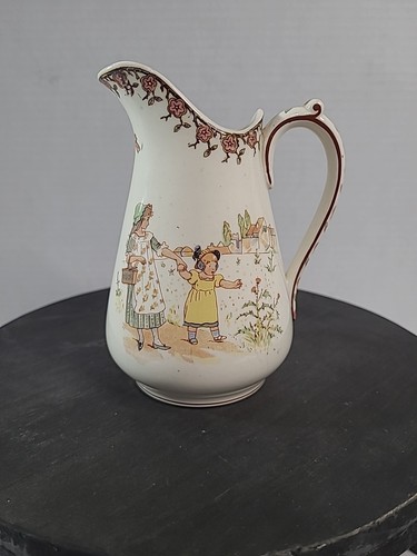 Antique Sarreguemines Kate Greenaway Pitcher "Enfants Richard"