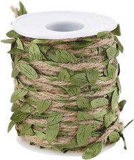 Natural Jute Twine, Creative Burlap Leaf Ribbon 5MM with Artificial Green Leaves