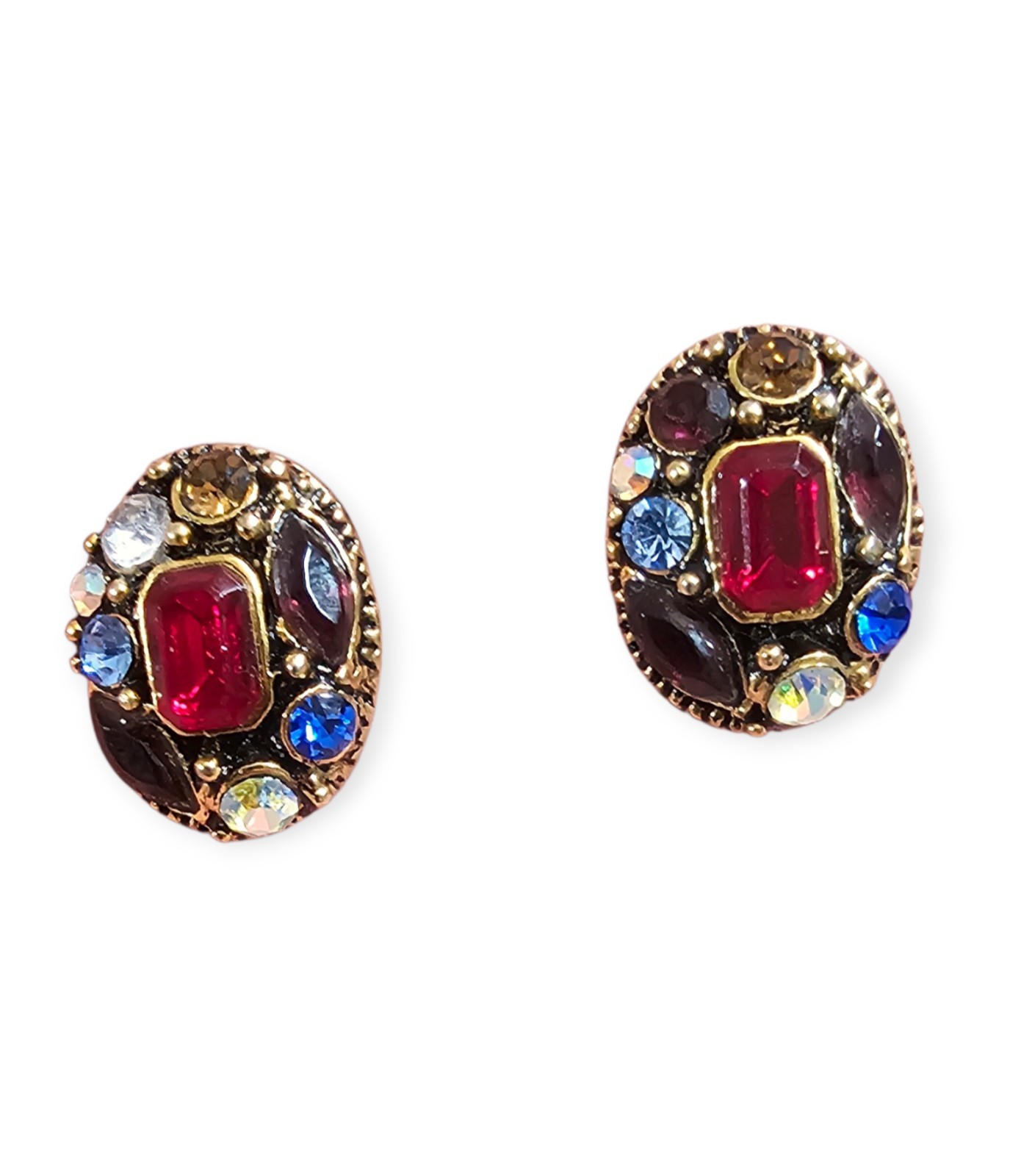 Multicolor Bold Rhinestone Post Earrings Lot Of 4… - image 2