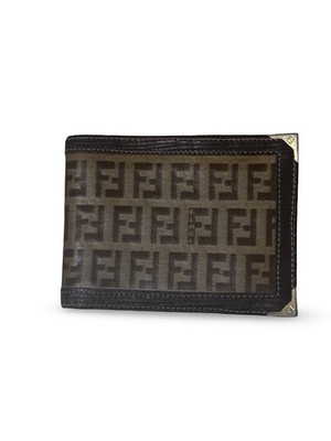 Fendi Zucca Canvas Bifold Wallet brown FF Monogram Paladium Hardware finish