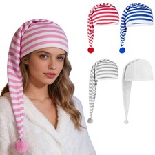 Adult Night Cap Adjust Sleeping Hat Striped Pajama Hat w/Pom Ball for Christmas