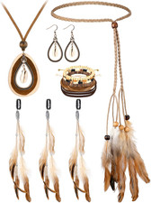 7 Pcs Feather Hair Clip Feather Headband Hairband Set with Comb Clip Pendant Nec