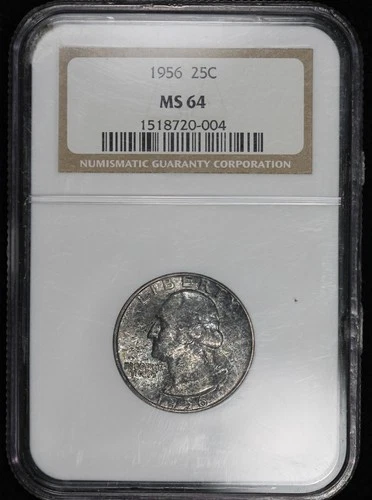 1956 Washington Quarter - NGC MS-64   Toned +