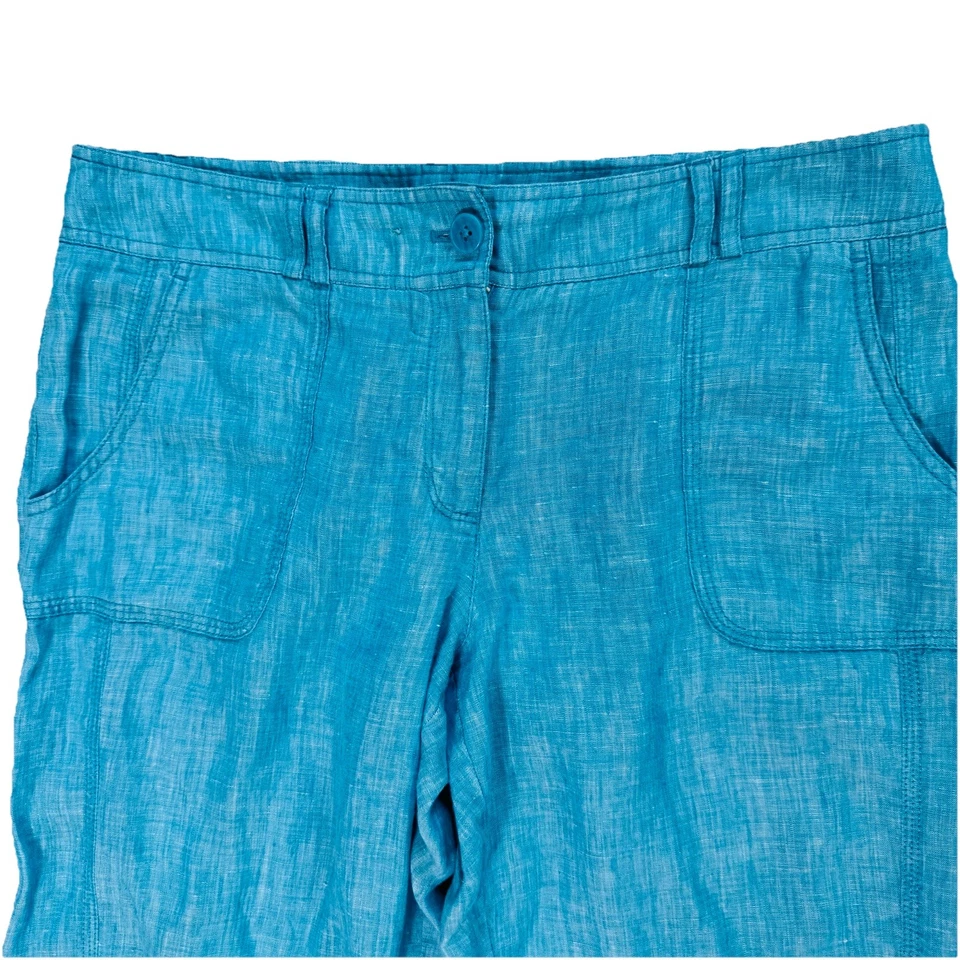 "Pantalones Tommy Bahama 100 % lino turquesa pierna ancha cintura 32"" usados en excelente estado costeros preppy" Foto 2 de 4