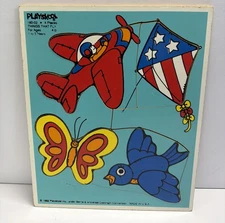 PLAYSKOOL THINGS THAT FLY WOODEN PUZZLE 4 PIECE TODDLER LEARNING TOY VINTAGE
