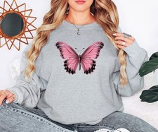 Cute Vintage Pink Butterfly Womens Sweatshirt Nature Lover Animal Lover Gift