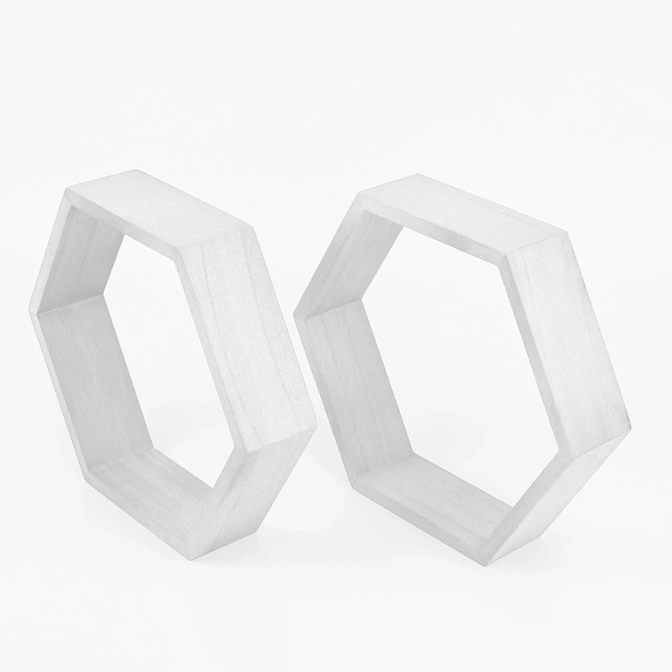 2 ESTANTES DE PARED GEOMÉTRICOS DE MADERA HEXAGONALES BLANCOS 9" boda fiesta decoración del hogar Foto 3 de 4