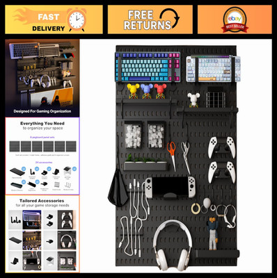 Pegboard Wall Organizer for Gaming Setup & Tech Storage - Includes Accessories,