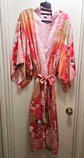 NATORI Robe Floral Tie Wrap Dolman Sleeve Kimono Style / Pink Asian M