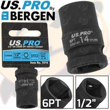US PRO 14mm Shallow Impact Socket 1/2" Drive 14mm 6 Point Single Hex Impact CR-V