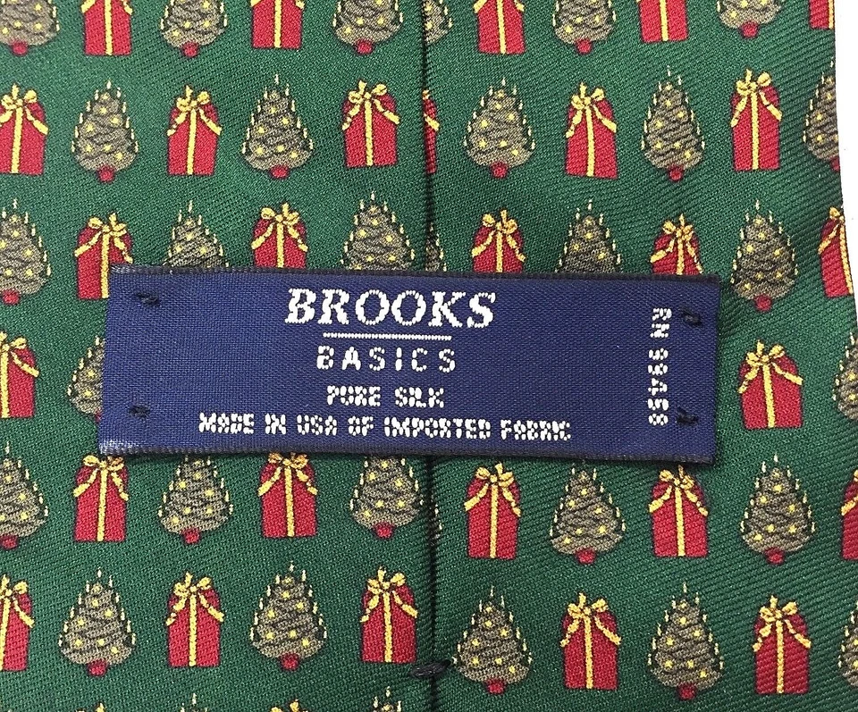 Corbata Brooks Basics Verde Navidad Novedad 100% Pura Seda Para Hombre Hecha en EE. UU. Foto 3 de 3