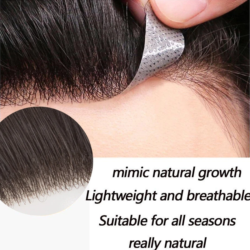 Natural Front Hairline Toupee Real Remy Human Hair for Men Replacement Hairpiece - Image 3 of 4