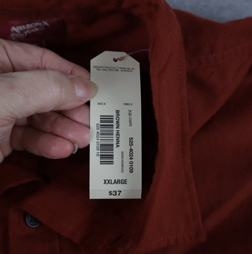 Аризона фланелевая рубашка мужская 2XL XXL карман на пуговицах коричневый хна длинным рукавом новый с Ярлыками - Изображение 2 из 4