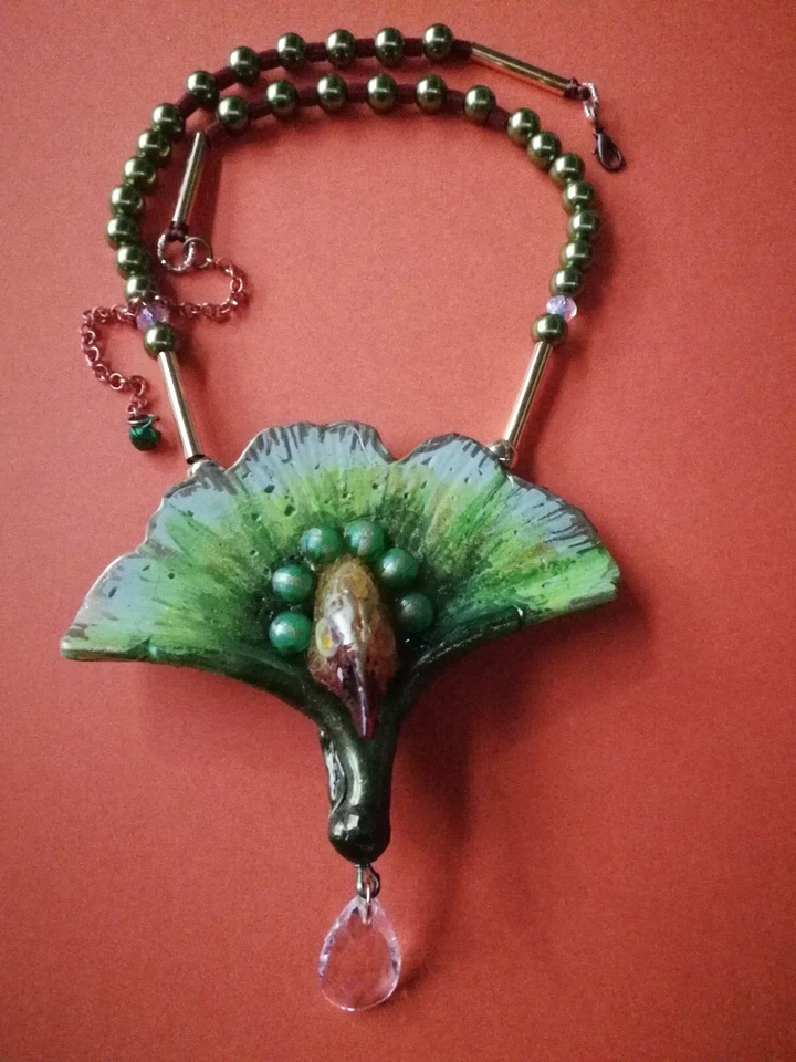 Colar pingente Art Deco novo joia águia pássaro ventilador folha flor natureza babador - Imagem 3 de 4