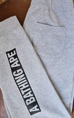 BAPE A Bathing Ape Summer Bag Block Apehead Sweatpants Womens L Grey Joggers EUC