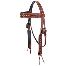 BROWBAND HEADSTALL Tooled Leather White Buckstitch Silver/Copper Engraved Buckle