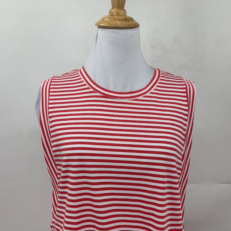 Camiseta sin mangas Michael Kors para mujer M mediana sandía a rayas sin mangas cuello redondo Foto 3 de 4