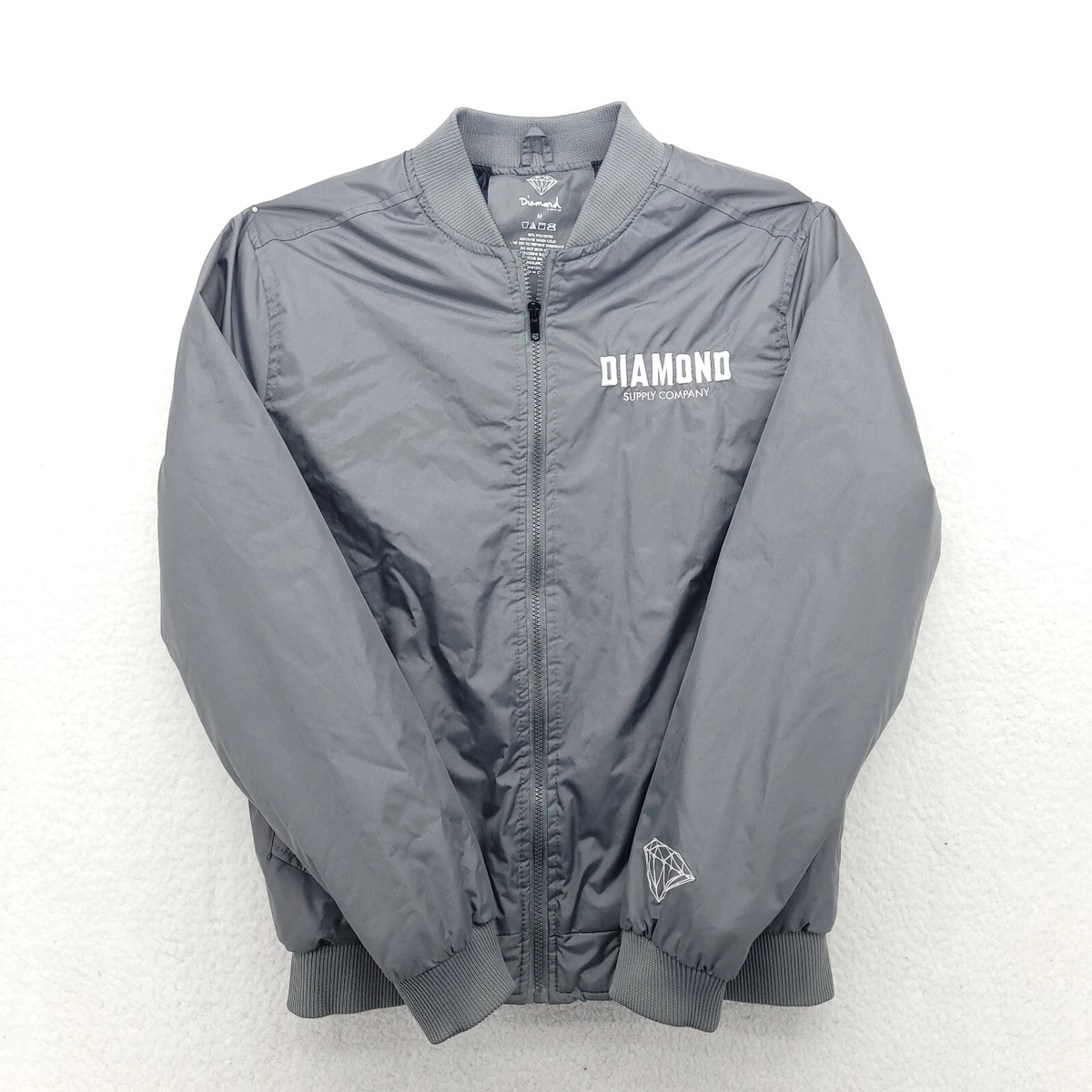 Diamond Supply Co. Mens Jacket M Gray White Logo Polyester Bomber