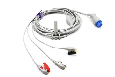 GENERIC GE Datex Ohmeda ECG EKG Cable 10 Pin 3 Leads Grabber - Same Day Shipping