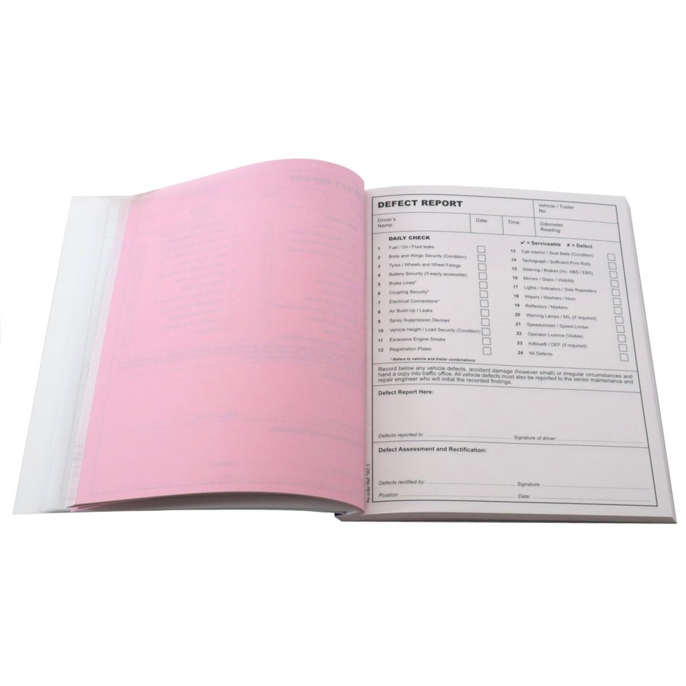 Vehicle Daily Check & Defect Duplicate Book 50 pages HGV Truck Van ...