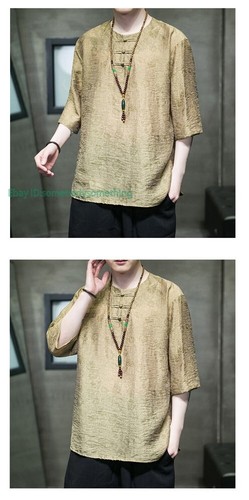 Para hombres Verano Estilo Chino Tang Traje Hanfu Camisa Manga Corta Talla Grande Retro - Imagen 13 de 26