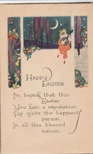 Arts and Crafts Style Easter Postcard, Troubadour, Crescent Moon, Parrot