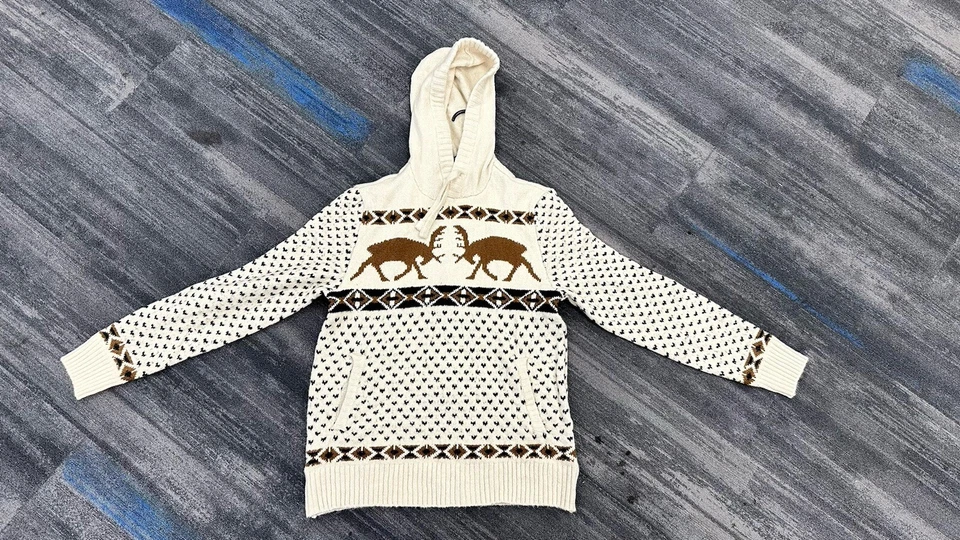 Suéter American Eagle Outfitters Para Hombres Mediano Blanco Alce Pullover Tejido Sudadera con Capucha Foto 2 de 4