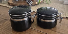OGGI Set of 2 Small Canisters Jars Black Ceramic Hinged Air Tight Kitchen