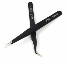 VETUS 2 PCS EYELASH EXTENSION TWEEZERS STRAIGHT CURVED BLACK USA SELLER
