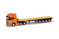 Herpa 318259 Iveco S-Way 6X2 Flachbett-Sattelzug Kommunalorange 1:87(H0) Neu/Ovp