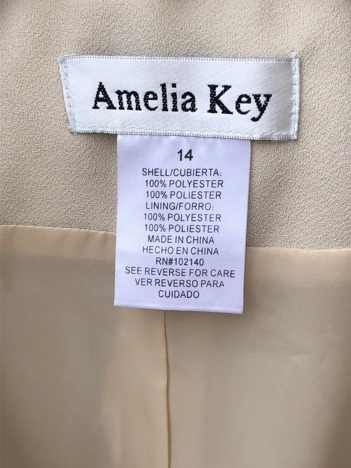 Amelia Key Beige Embroidered Beaded 2-Pieces Skirt Suit Size 14 With Flaw - Image 3 of 4