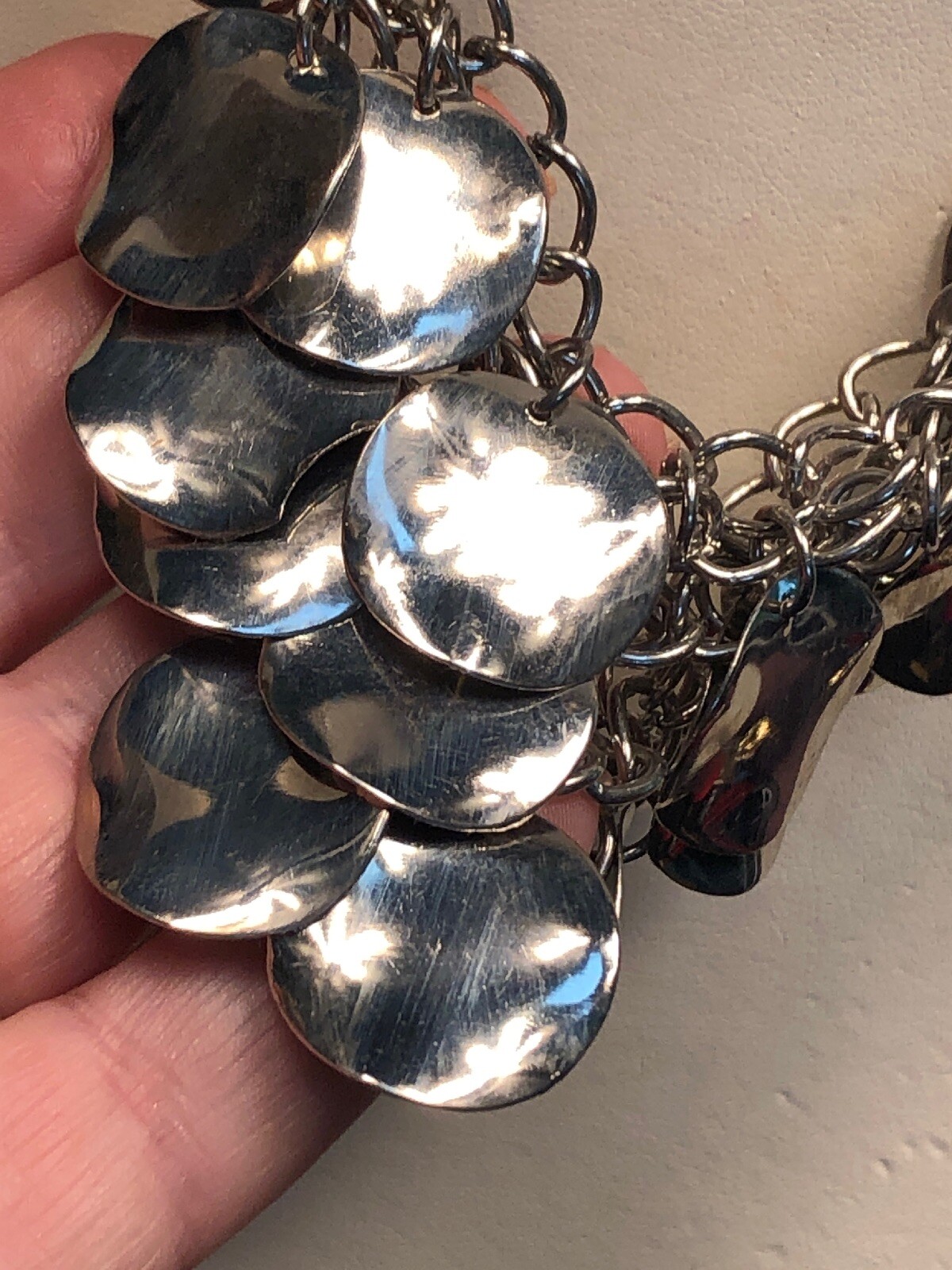 Statement Necklace Silver Tone Silver  Dangle Cha… - image 3