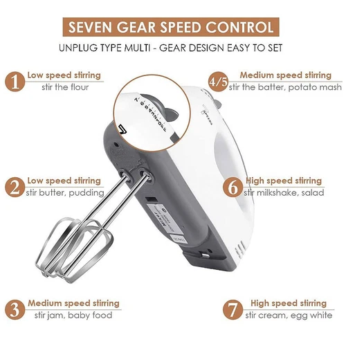 7 Speed Whisk Egg Beater Electric Powered Kitchen Handheld Mixer Cake & Baking - Picture 9 of 11