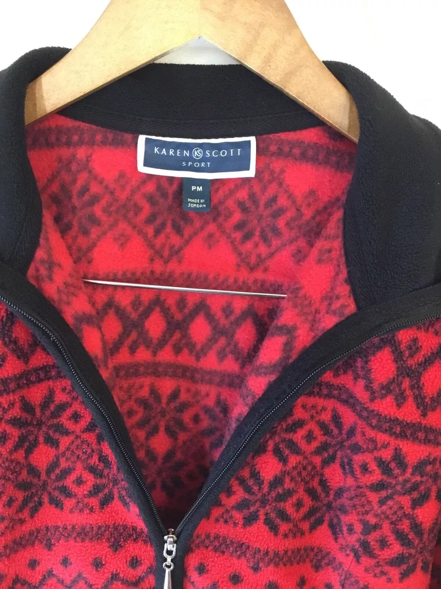 Karen Scott Red black Snowflake Full Zip Zero Proof Fleece Jacket
