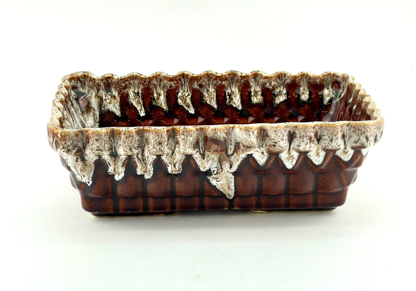 Mid-Century Planter or Dish UPCO Pottery Company #103 Brown Drip Glaze USA 10"L