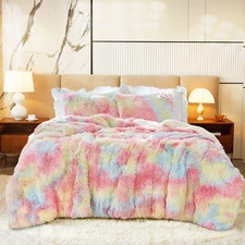 Flysheep Luxury Faux Fur Shaggy Comforter Set Full/Queen Size Plush Sherpa