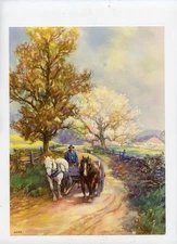 art print calendar sample man driving a horse-drawn cart down the road 7.5 x 10