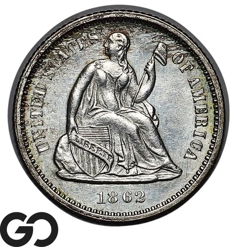 1862 Seated Liberty Half Dime, Reverse Color, BU++