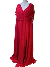 NEW Asazie Scarlet Red Formal Gown Bridesmaid Sz A22 Flutter Sleeve Open Back
