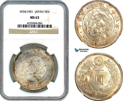 AI939, Japan, Meiji, 1 Yen M34 (1901) Silver, NGC MS63