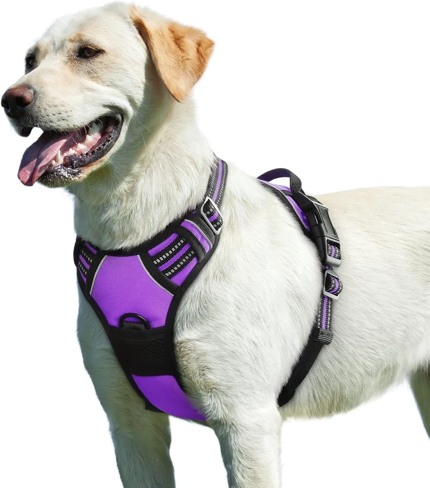 Dog Harness for Large Dogs, No Pull Service Vest with Reflective Strips and Cont