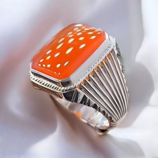 Orange Yemeni Aqeeq Ring, 925 Sterling Silver Natural Agate Ring, Shia Ring