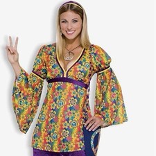 Halloween Costume 60  s 70  s Hippie Shirt Peace Bell Sleeves Teen Disco Festival