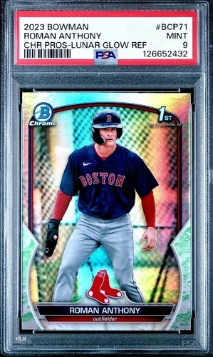 🌟Roman Anthony 1st RC 💥LUNAR GLOW REFRACTOR💥PSA 9 - RED SOX - 2023 BOWMAN