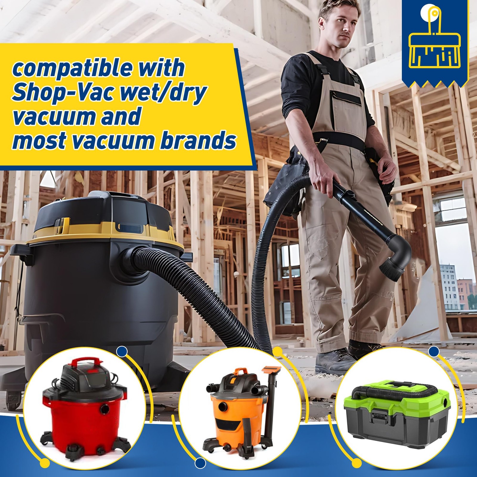 2 Pack 2 1/2'' Wet Dry Vacuum Dust Brush Attachment Compatible with Shop-Vac ...